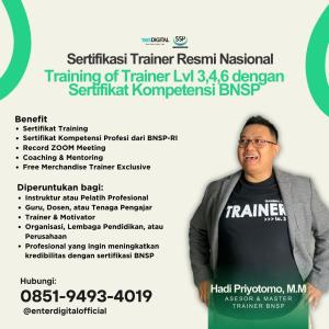 TERMURAH! WA : 0851-9493-4019, Sertifikasi TOT BNSP Level 4 Kendari