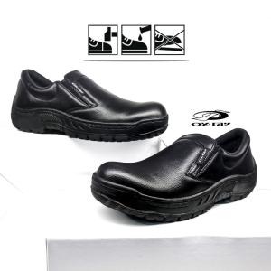 OXLAY - Sepatu safety SlipOn , Safety ujung besi- Hitam motif KJeruk - 41