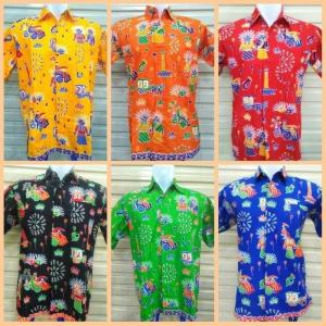 Konveksi Kemeja Batik Anak Motif Ondel-Ondel Tangan Pendek Seragam Sekolah - Hijau, M