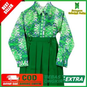 Konveksi Setelan seragam sekolah al azhar model batik lengan panjang-rok hijau - NO 14,5 - 15