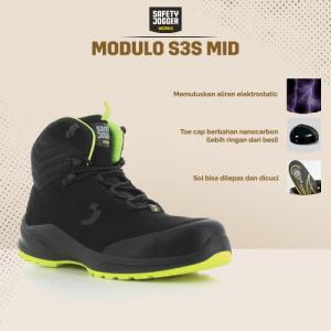 Sepatu Safety Jogger Modulo S3S Mid Black Sepatu Safety Shoes Kerja Proyek Sporty Nano Carbon Toecap Metal Free Anti Paku ESD - 38