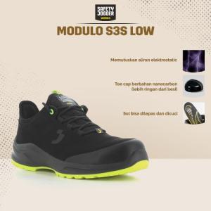 Sepatu Safety Jogger Modulo S3S Low Black Sepatu Safety Shoes Kerja Proyek Sporty Nano Carbon Toecap Metal Free Anti Paku ESD - 38
