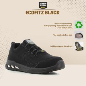 Sepatu Safety Jogger EcoFitz  Black / Sepatu Proyek Pria Ujung Besi - 38