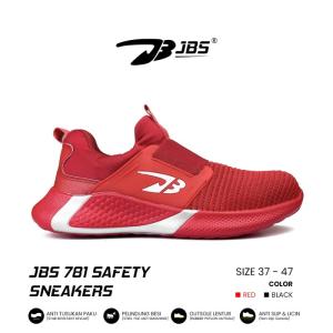 Sepatu Safety JooBang 781 / Sepatu Safety Steel Head Tanpa Tali - Merah, 38
